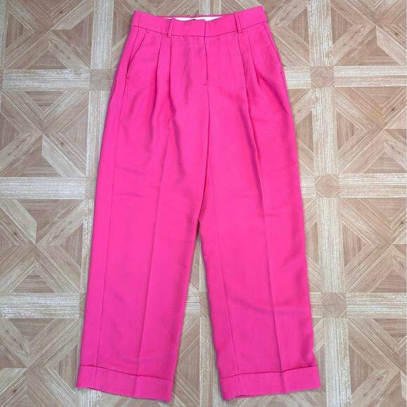 J. Crew Pink Pleated Wide Leg Trouser Pants Womens Size 4 High Rise Cuffed Hem - Picture 2 of 12